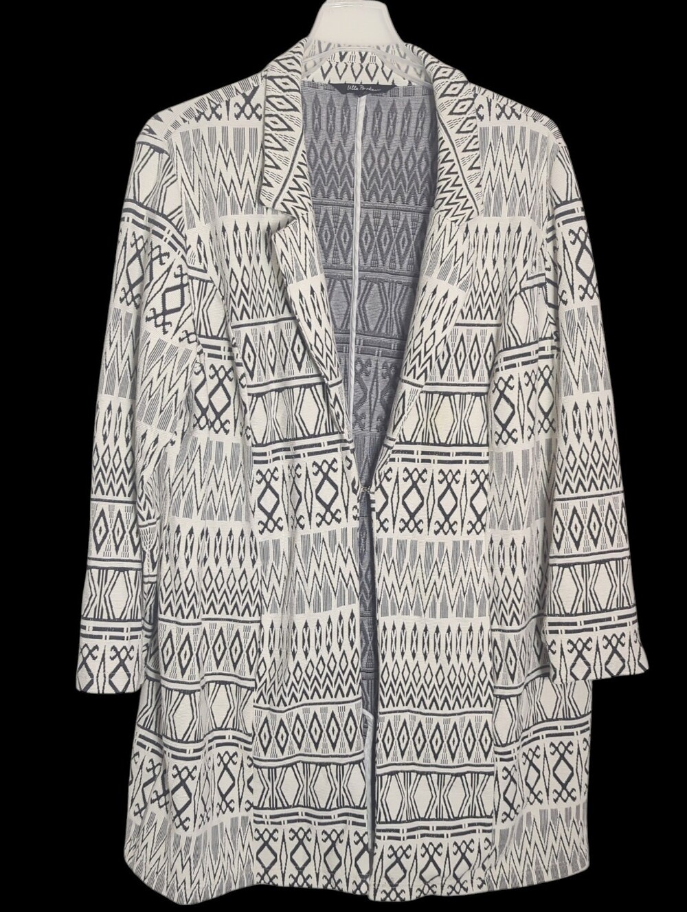 Ulla Popken Womens Long Blazer Duster Geometric Neutral Quiet Luxury Plus Sz 18